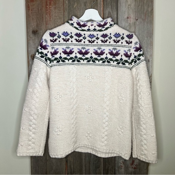 Lands' End Wool Blend Mock Neck Floral Chunky Knit Sweater Granny Size Small - Picture 3 of 12